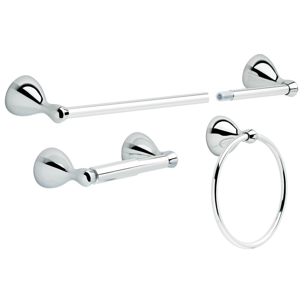 Delta 3-Piece Foundations Polished Chrome Decorative Bathroom Hardware Set with Towel Bar,Toilet Paper Holder and Towel Ring | FNDS63-PC