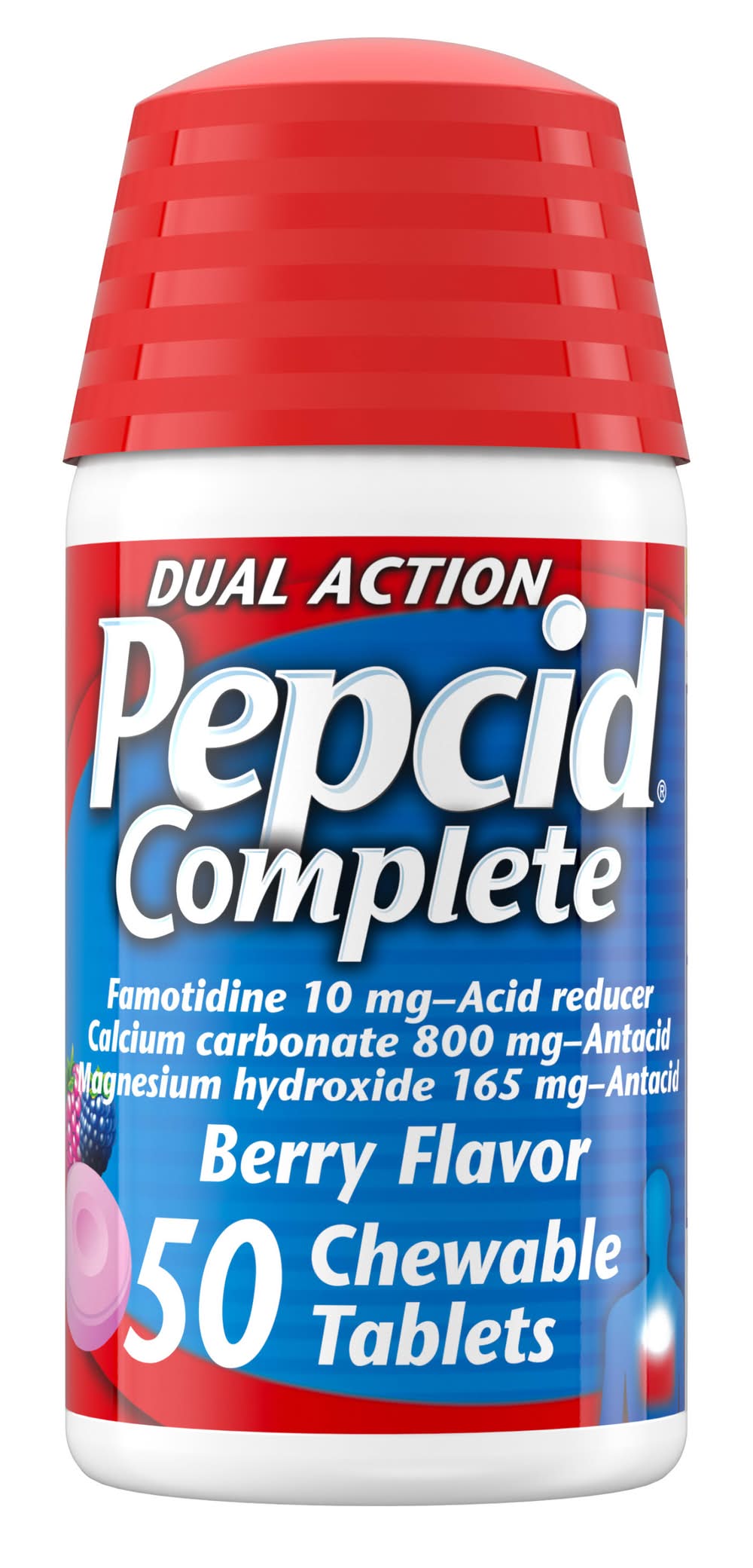 Pepcid Complete Dual Action Acid Reducer + Antacid Chewable Tablets, Berry (50 ct)