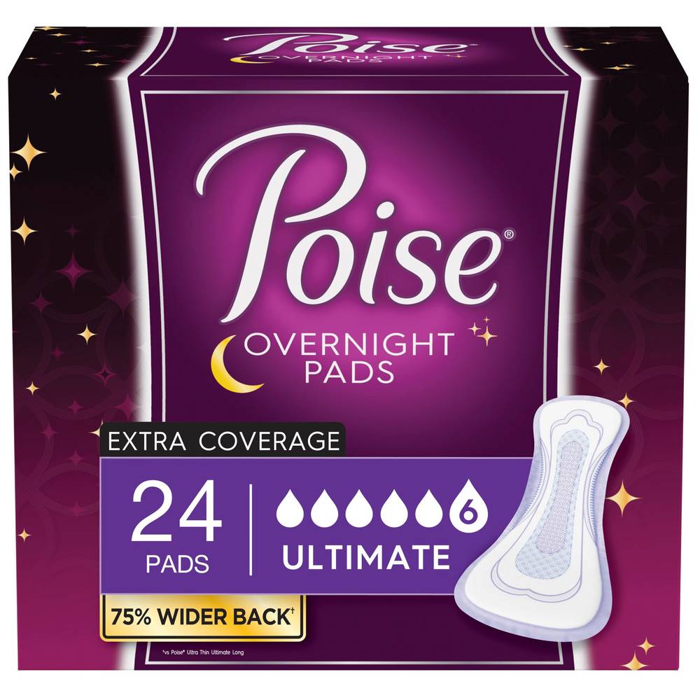 Poise Overnight Incontinence Pads for Women Ultimate Absorbency, 24 CT