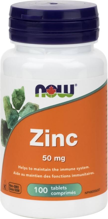 Now Zinc 50 mg (100 units)