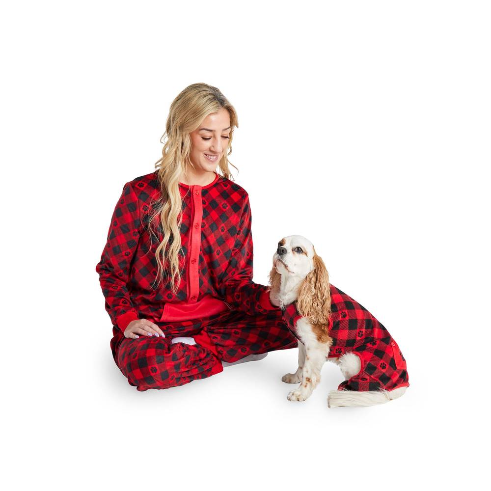 Merry & Bright™ Pet Parent Buffalo Check Onesie Pajamas (Color: Red, Size: Large/X Large)