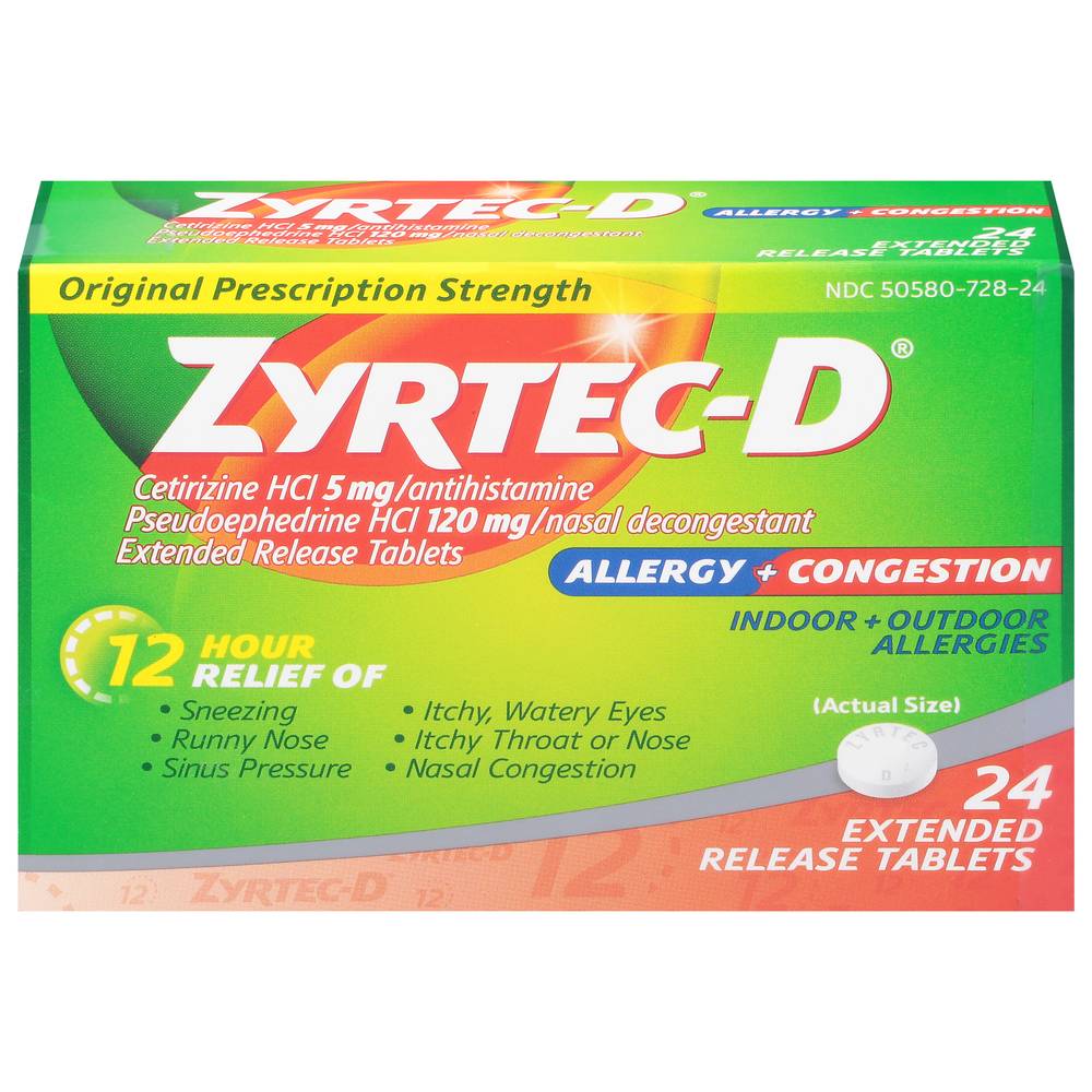 Zyrtec-D Allergy + Congestion Relief Tablets