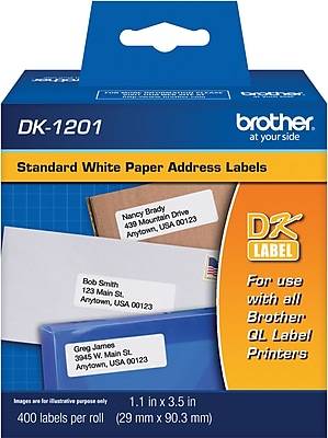 Brother DK-1201 Standard Address Paper Labels, 3-1/2 x 1-1/10, Black on White, 400 Labels/Roll