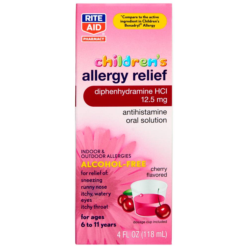 Rite Aid Children's Allergy Relief, Diphenhydramine HCI, Cherry Flavored, 12.5 mg - 4 oz