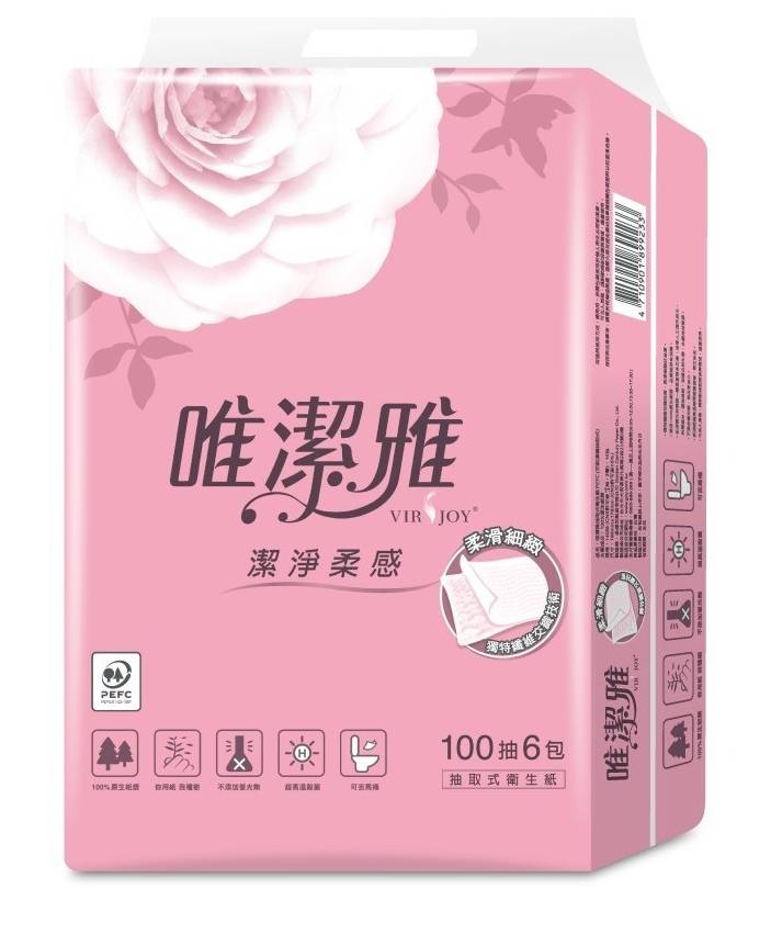 唯潔雅潔淨柔感抽取式衛生紙100抽6包 <100PC抽 x 6 x 1Bag袋>