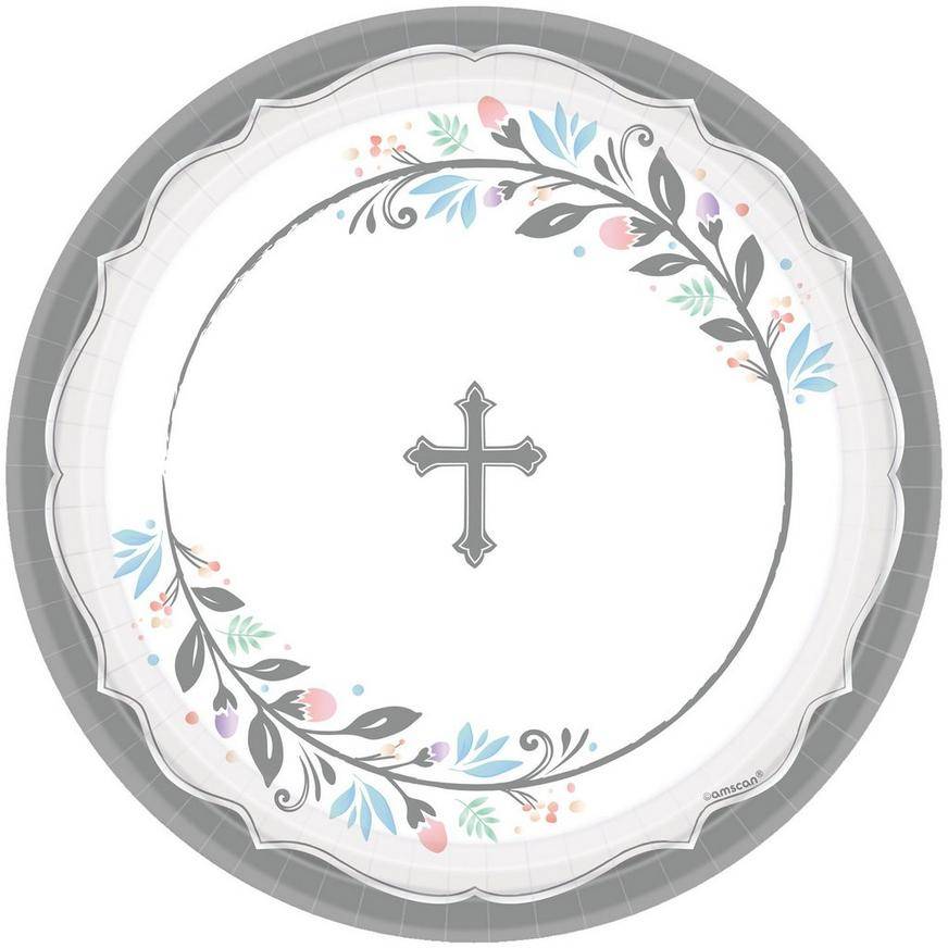 Party City Silver Cross Holy Day Paper Dinner Plates (10.5in/multi)