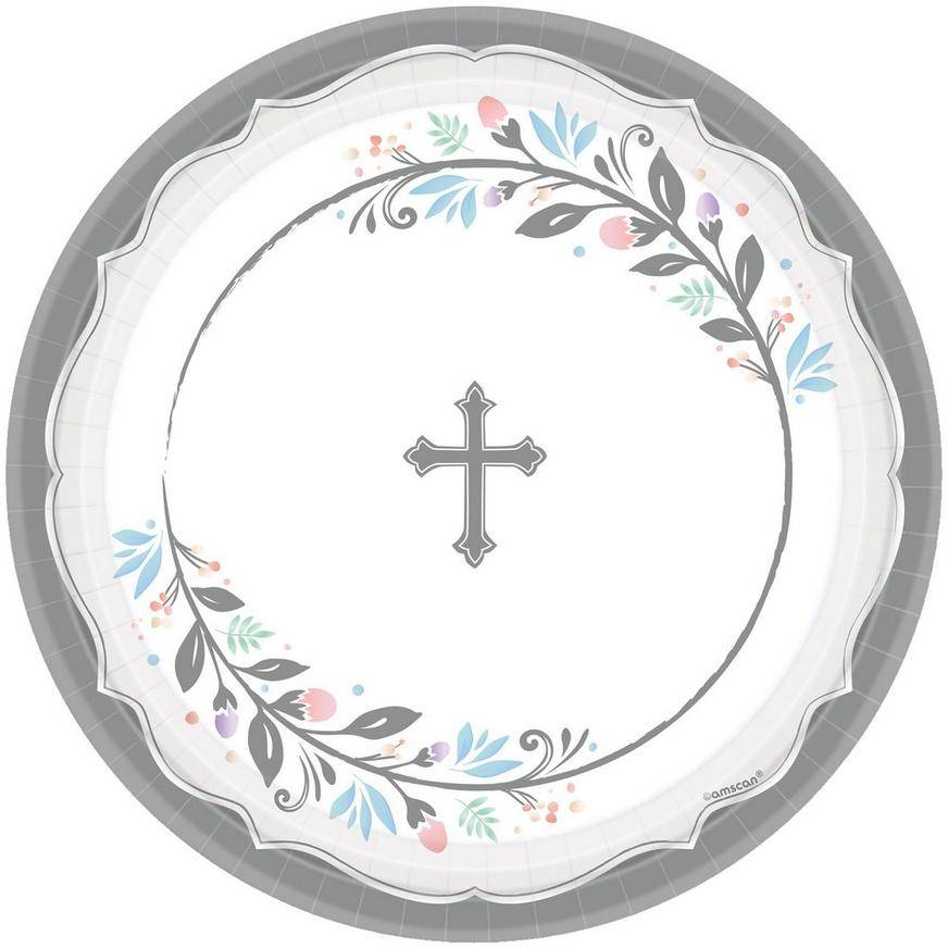 Party City Silver Cross Holy Day Paper Dinner Plates, 10.5in, Assorted (18 ct)