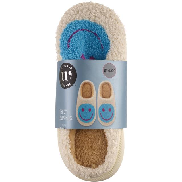 Sherpa Slippers Smiley Face, Assorted Sizes, 1 pair