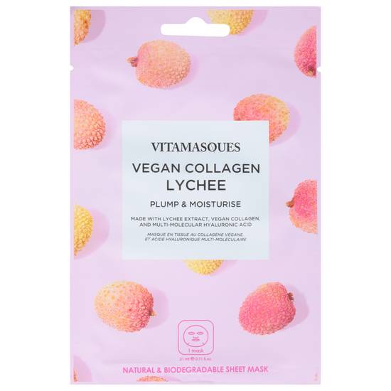 Vitamasques Plump & Moisturise Vegan Collagen Natural & Biodegradable Lychee Sheet Mask