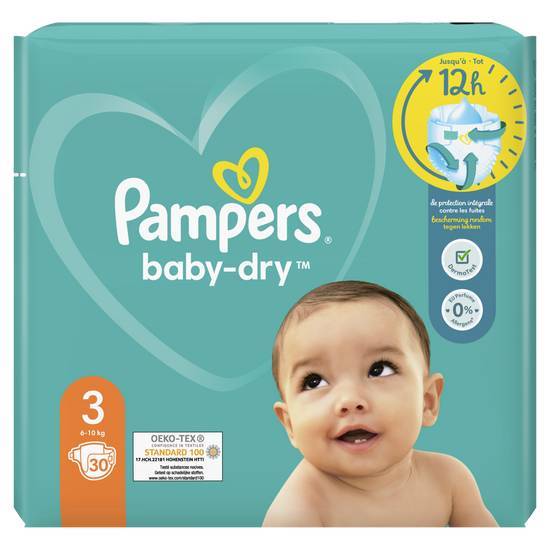 Pampers baby-dry taille 3, 30 couches, jusqu’à 12 h de protection, 6-10kg