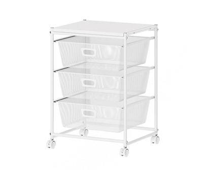 White 3-Drawer Metal Mesh Rolling Storage Cart