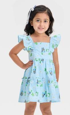 BLUEY Toddler Swiss Dot Dress, 2T, Light Blue