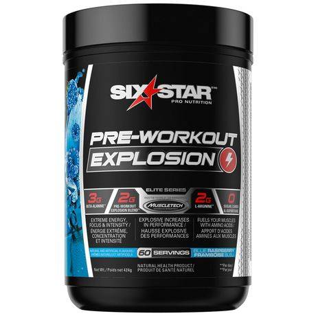 Six Star Preworkout Explosion, Pre Workout Powder for Men and Women with Creatine Monohydrate and Beta Alanine for Energy, Focus and Intensity, Energy Powder, Blue Raspberry (60 Servings)