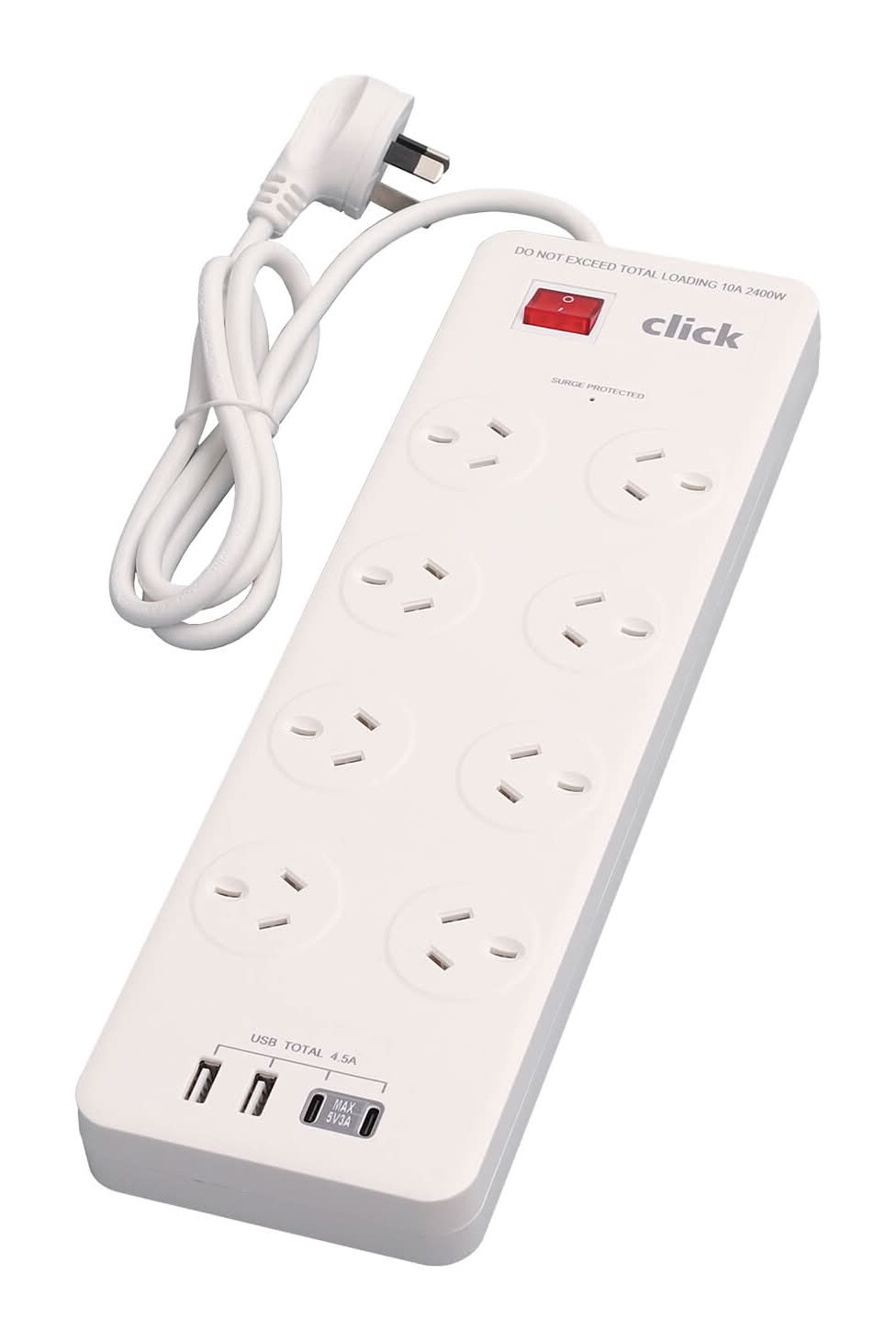 Click 8 Outlet Power Board With USB Charger