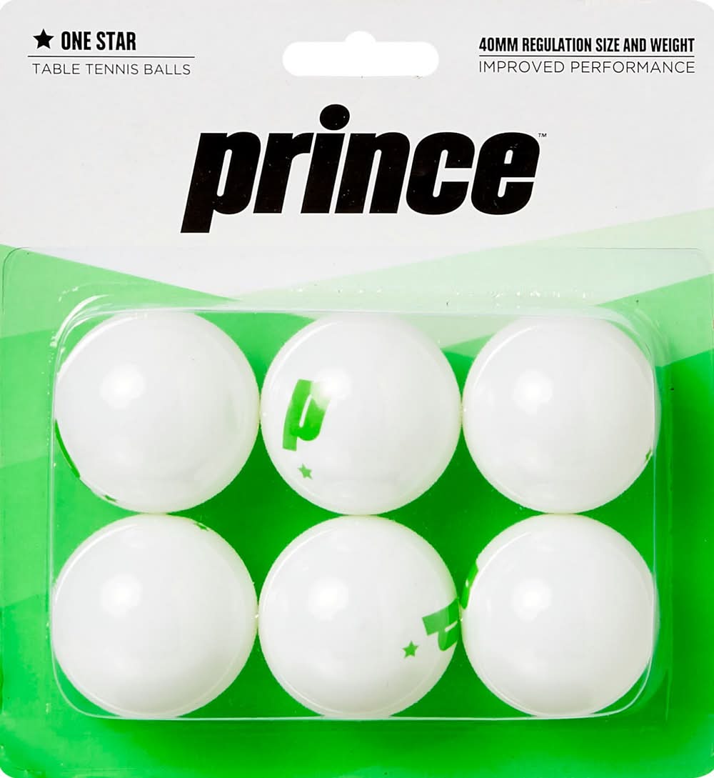Prince One Star Table Tennis Balls, 40 mm, White (6 ct)