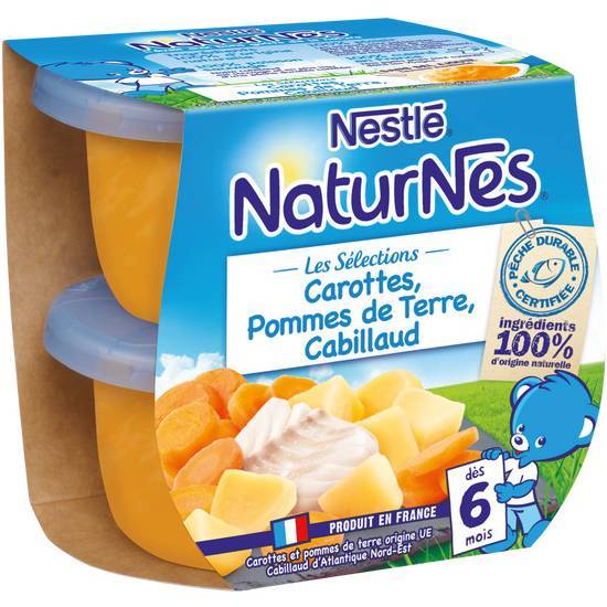 Nestle naturnes les sélections petits pots bébé carottes, pommes de terre, cabillaud -2x200g -dès 6 mois - 400g