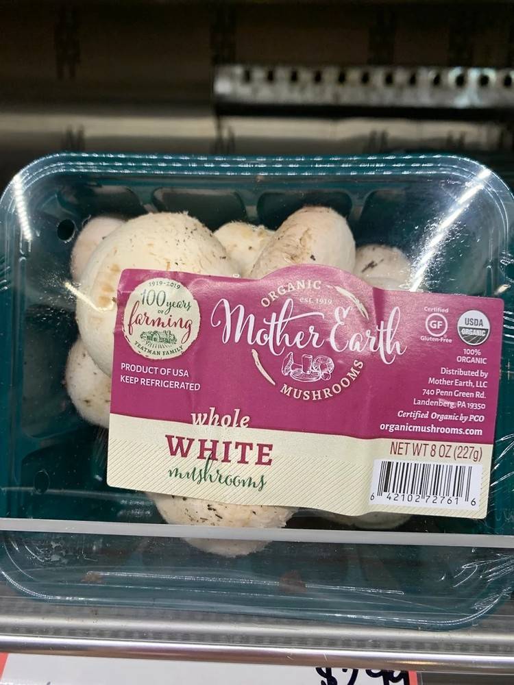 Mother Earth Organic Whole White Mushrooms Gluten Free (8 oz)