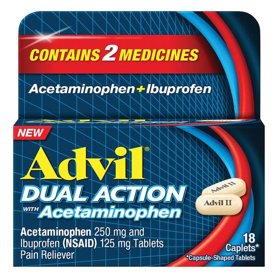 Advil Dual Action With Acetaminophen Pain Reliever Caplets (18 ct)