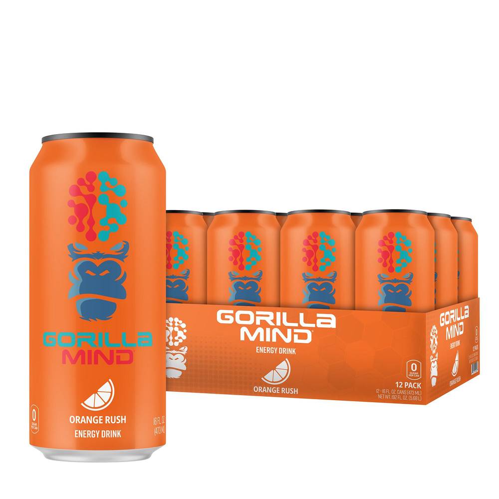 Gorilla Mind Energy Drink, Orange Rush (12 x 12 fl oz)