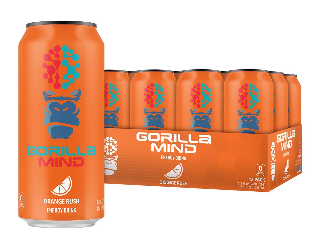 Gorilla Mind Energy Drink, Orange Rush (12 x 12 fl oz)
