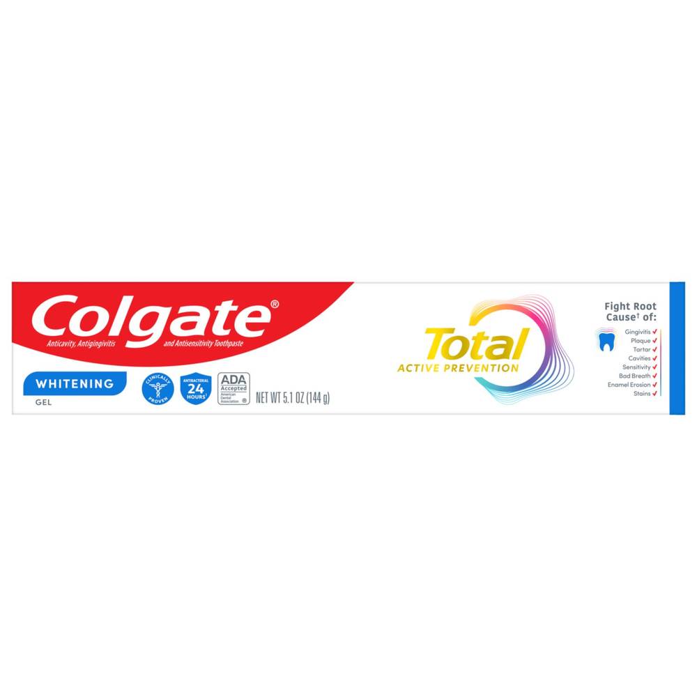 Colgate Total Anticavity, Antigingivitis, And Antisensitivity Whitening Gel Toothpaste With Stannous Fluoride, 4.8 Oz