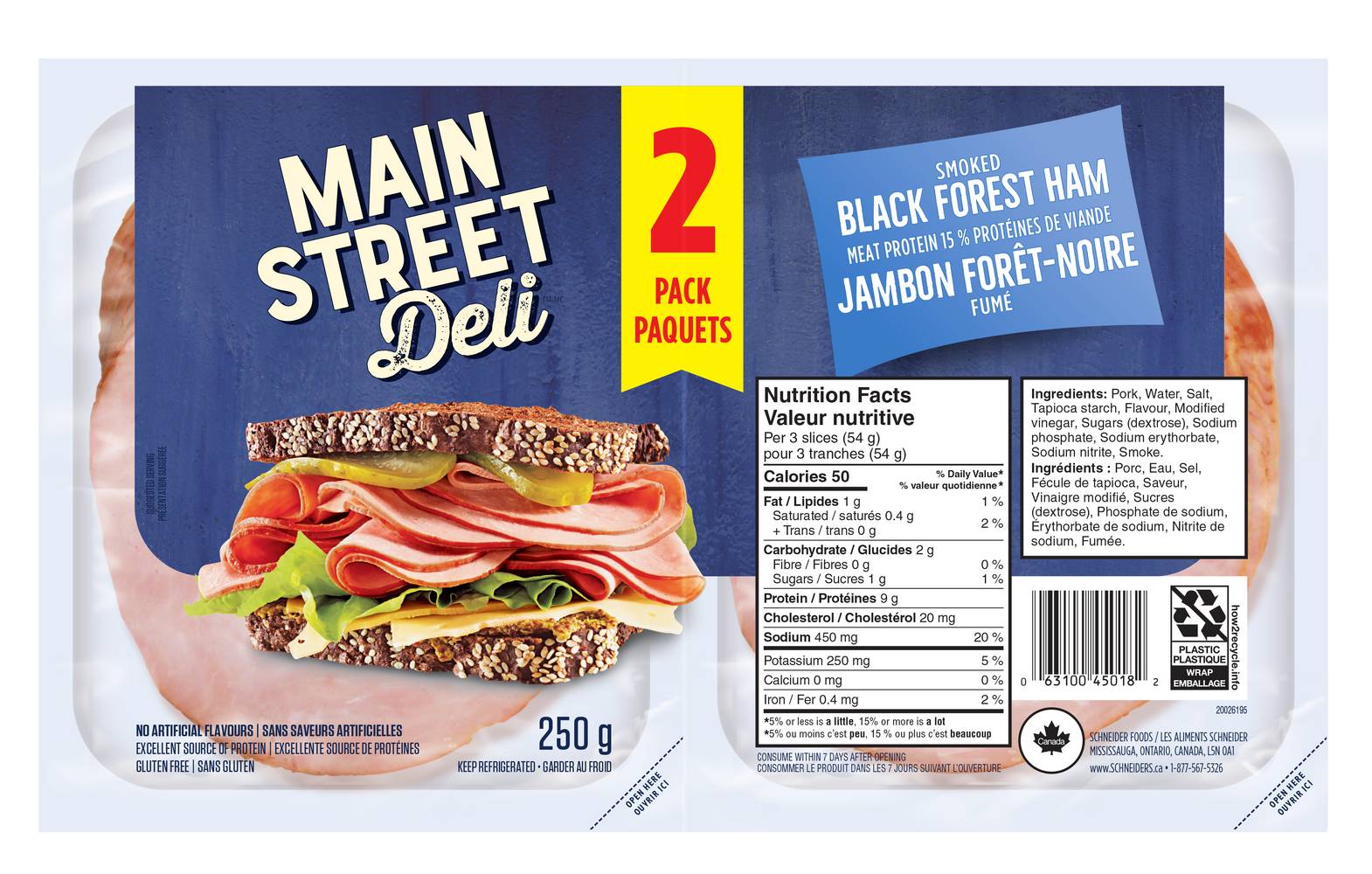 Main Street Deli Smoked Black Forest Ham (250 g, 2 ct)