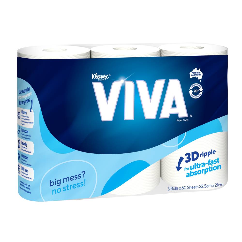 Viva 3D Ripple For Ultra Fast Absorption Paper Towels, 22.5x21 cm (3 pack)