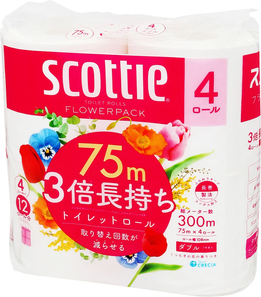 スコッティ フラワーパック 3倍長持ち ダブル - 75m (4 入)