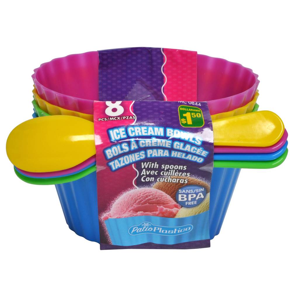Set Plastic Ice Cream Bowls spoons, 4pc