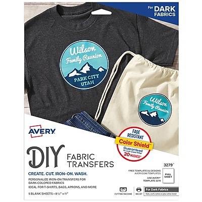 Avery Dark T-Shirt Transfers For Inkjet Printers 3279, 8-1/2'' X 11'', pack Of 5