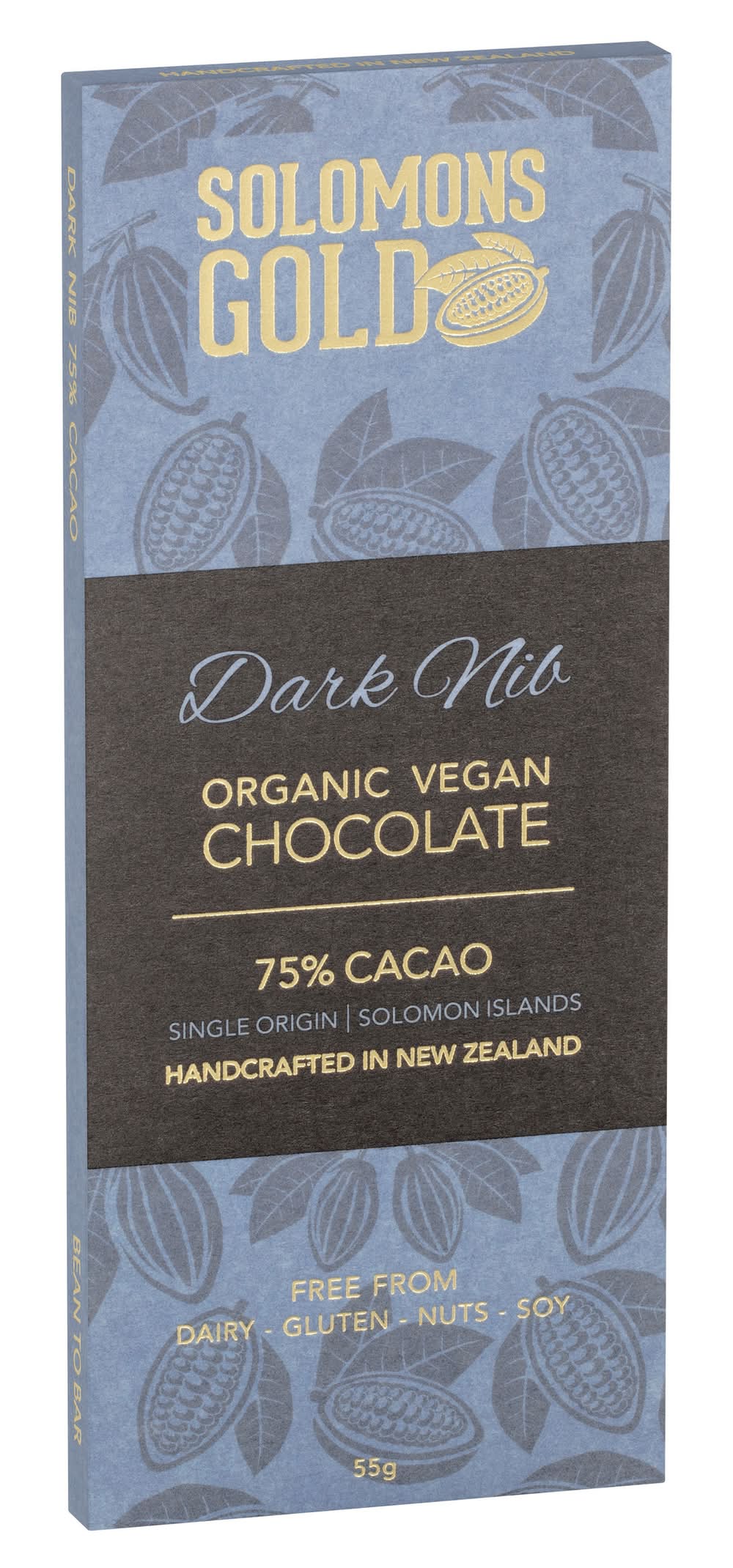 Solomons Gold 75% Cacao Organic Vegan Chocolate Bar, Dark Nib (55g)
