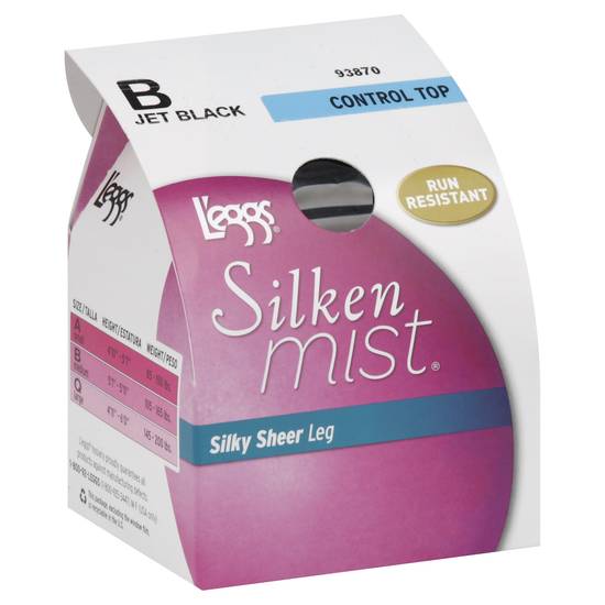 L'eggs Silken Mist Silky Sheer Jet Black B 93870 Control Top Sheer Toe