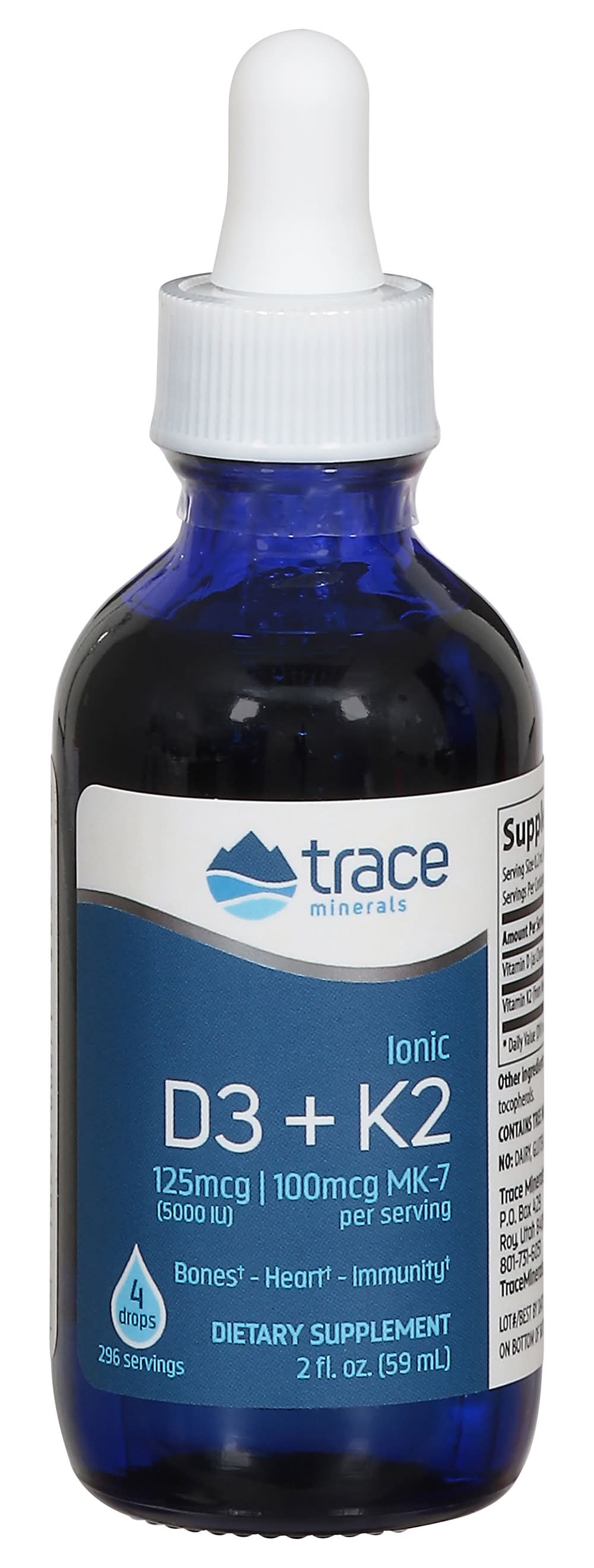 Trace Minerals Liquid Vitamin Ionic D3 + K2 Drops Dietary Supplement (2 fl oz)