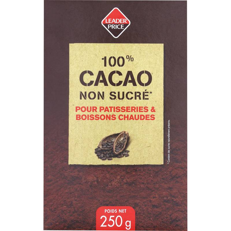 Leader Price - Pur cacao 100% non sucré pour pâtisseries et boissons chaudes (250g)