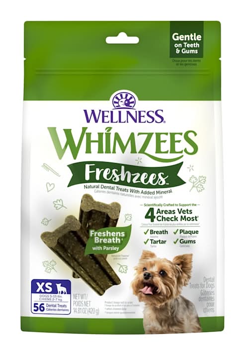 Wellness WHIMZEES Freshzees Fresh Breath Extra Small Breed Natural Dog Dental Treats, 14.81 oz., Count of 56