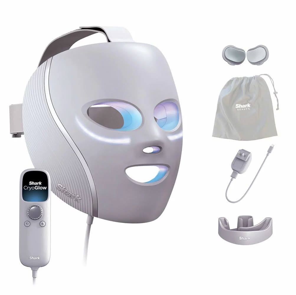 Shark, Máscara Facial LED CryoGlow con Terapia de Luz y Enfriamiento