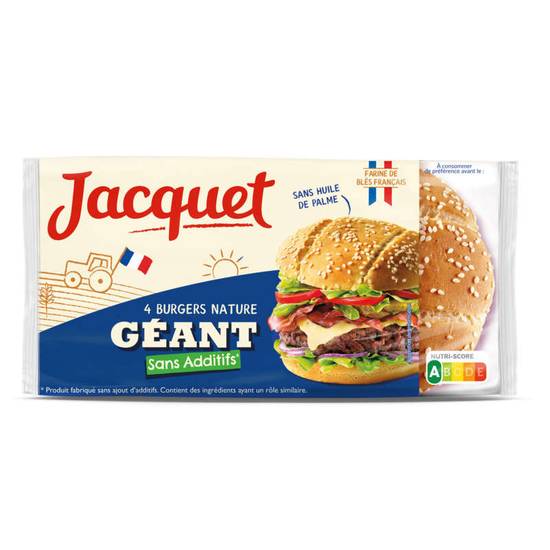 Jacquet - Pain Burger Géant Nature sans additif x4  - 350g