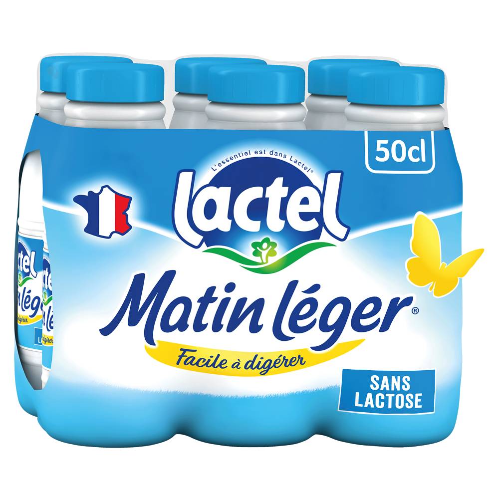 Lait sans lactose 1,2% mg MATIN LEGER LACTEL UHT bouteille 6x50CL