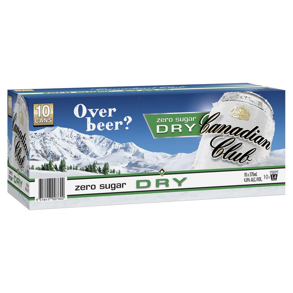 Canadian Club Zero Sugar Dry 4.8% Cans  375mL X 10 Pack