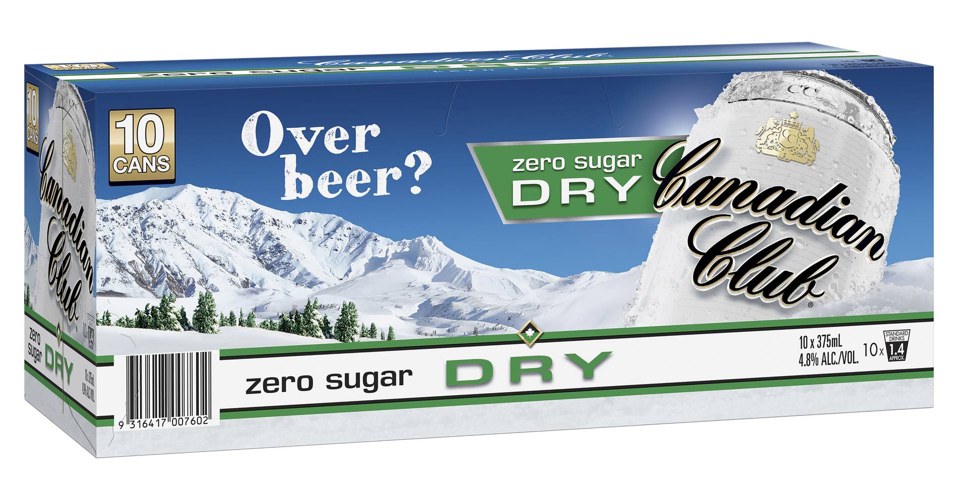 Canadian Club Zero Sugar Dry 4.8% Cans  375mL X 10 Pack