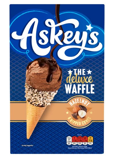 Askeys Hazelnut, The Deluxe Waffle Dipped Cones (6 pack)