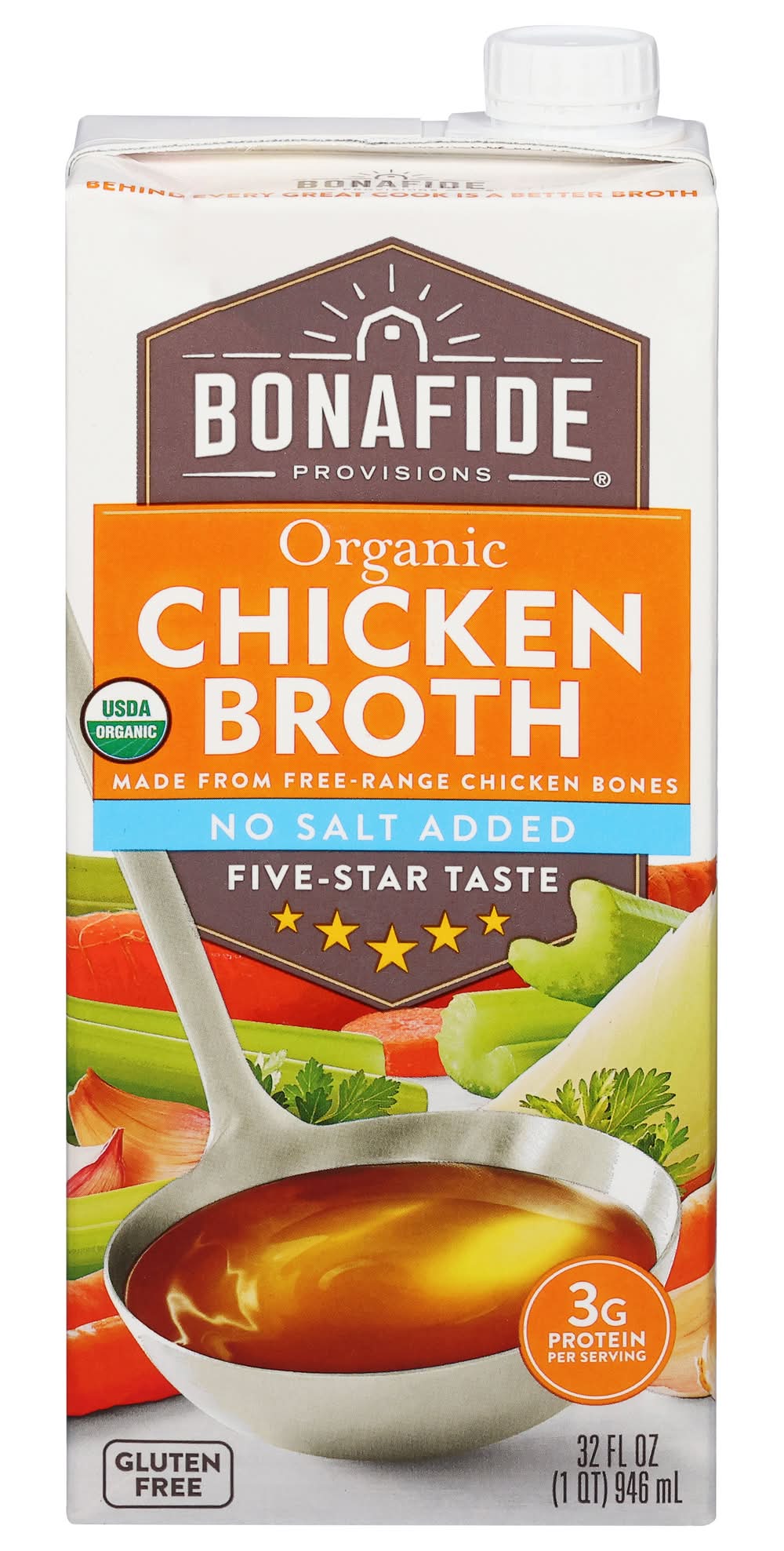 Bonafide Provisions Organic No Salt Added Chicken Broth (32 fl oz)
