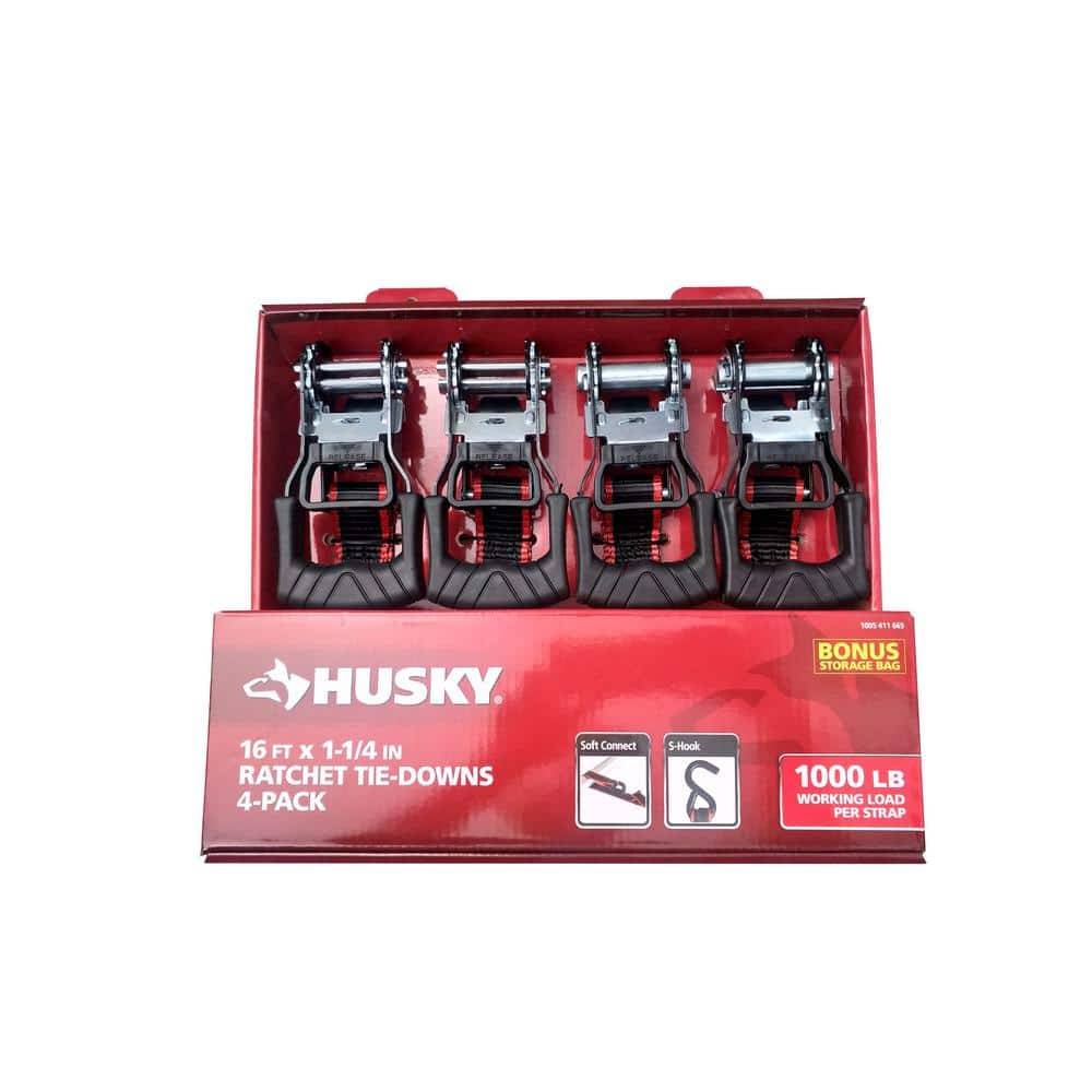 Husky 16 Ft. 1.25 In. Ratchet Tie-Down Straps With S-Hook (4-Pack)