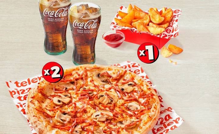 40% en 2 Pizzas Medianas + Patatas gajo + 2 Bebidas