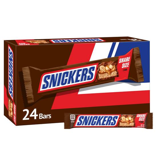 Snickers Milk Chocolate Candy Bars Bulk Pack, Share Size, 24 ct, 3.29 oz