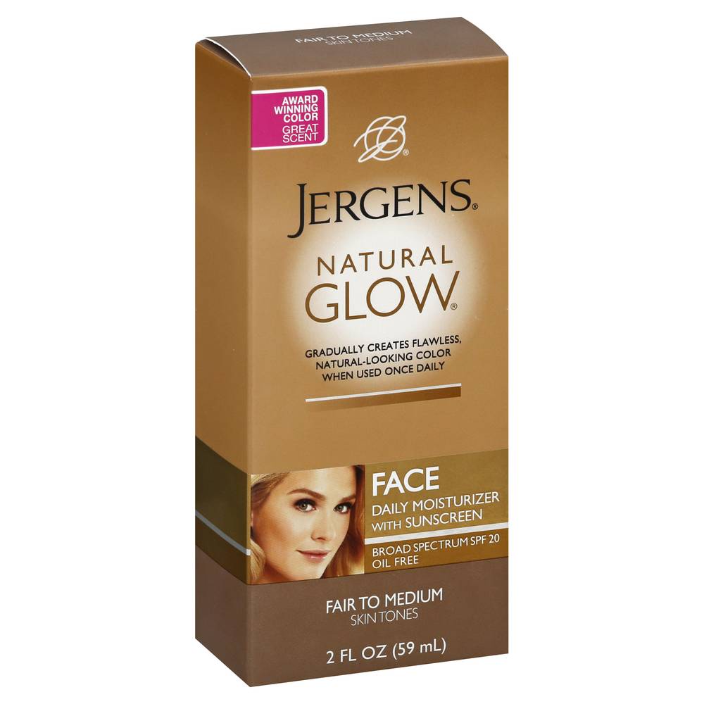 Jergens Natural Glow Broad Spectrum Spf 20 Sunscreen Fair To Medium Skin Tones Face Moisturizer (2 fl oz)