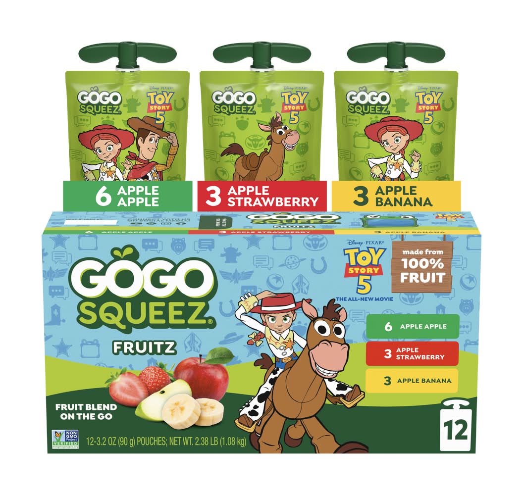 GoGo squeeZ Fruit Blend on the Go Variety pack Pouches, Apple Apple-Apple Strawberry-Apple Banana (12 x 3.2 oz)