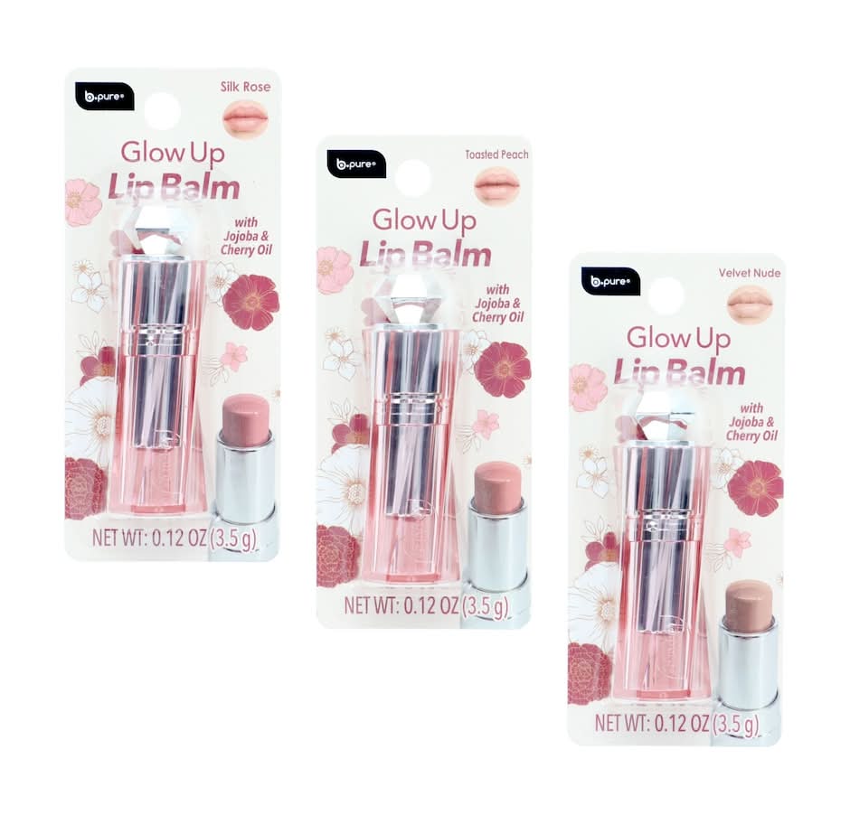 b.pure Glow Up Lip Balm, Assorted Shades.