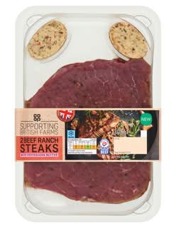 Co-op 2 Beef Ranch Steaks with Peppercorn Butter 308g