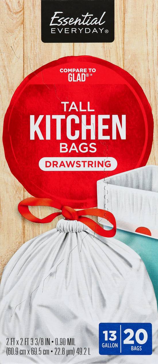 Essential Everyday 13 Gallon Drawstring Tall Kitchen Bags (20 ct)